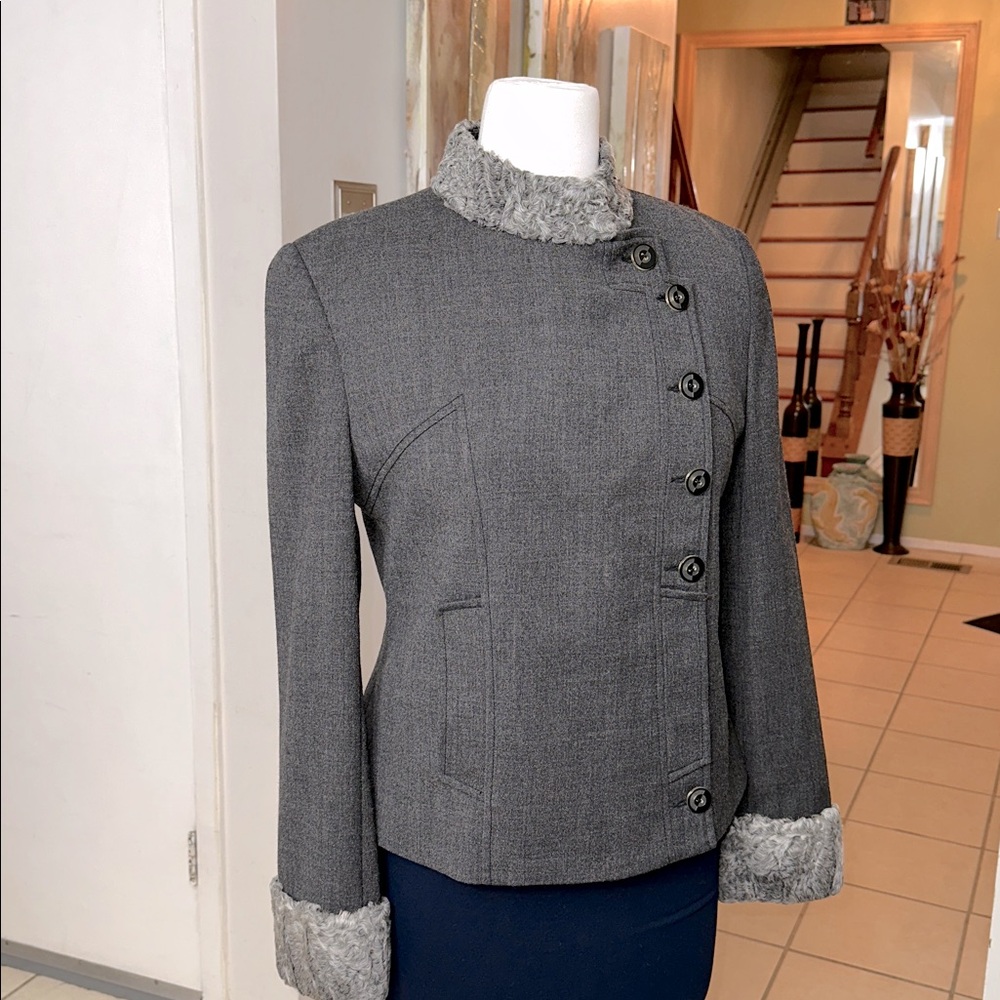 Vintage 80s George Simonton Wool Jacket Faux Lamb Collar & Cuffs Sz 8